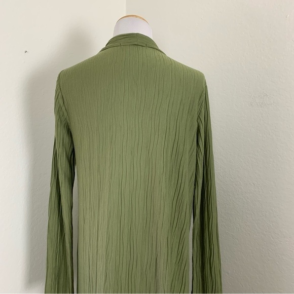 Stateside Knit Plisse Cardigan Duster Open Front Pockets Green Size M - Picture 11 of 15